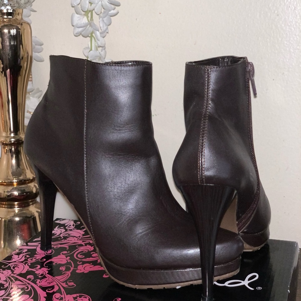 Brown Leather Heeled Booties